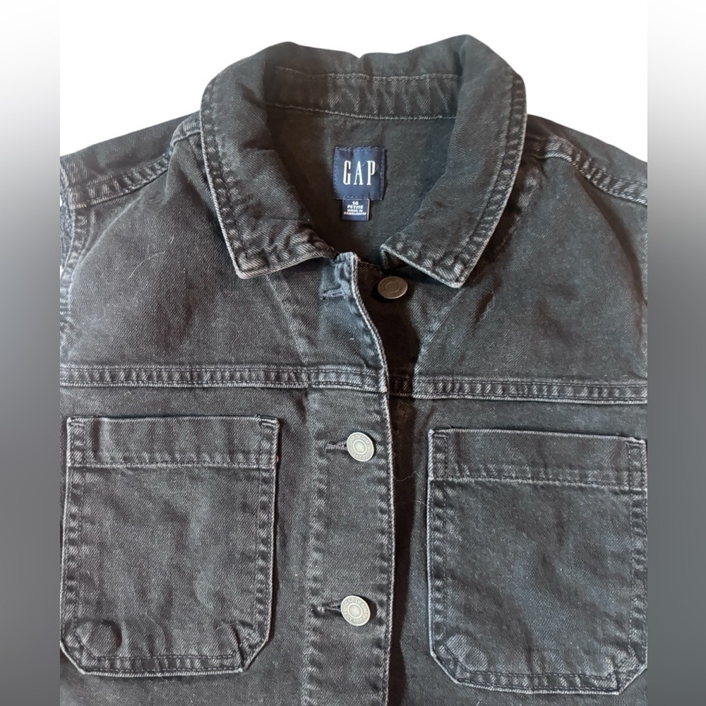 Gap Black Denim Vest Cropped | Button Front Jean Vest Pockets